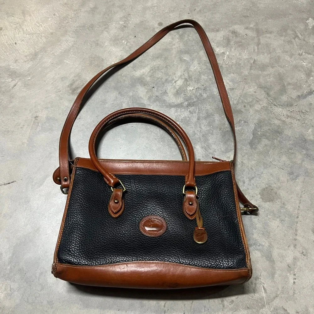 Dooney & Bourke All Weather Leather Vintage Satchel Crossbody Bag Black Tan